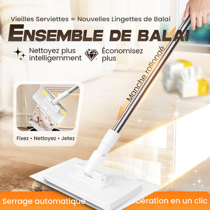 🔥 50 %  DE RÉDUCTION !! ✨🧹Serpillère Réutilisable – Pince Biomimétique Auto-Serrante, Manche Télescopique 100 cm, Rotation 360° & Écologique (Multi-Surfaces) !