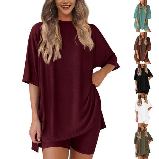 ⏳Durée limitée -50 %💥Ensemble deux pièces ample, tendance, de couleur unie, décontracté avec manches courtes et short
