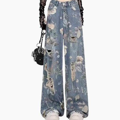 Jean en denim large et déchiré pour femme