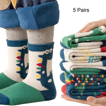 Chaussettes Thermiques Épaisses à Motifs Jacquard de Dessin Animé pour Enfants