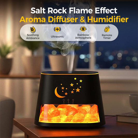Diffuseur d'arômes et humidificateur avec lampe en sel à effet flamme