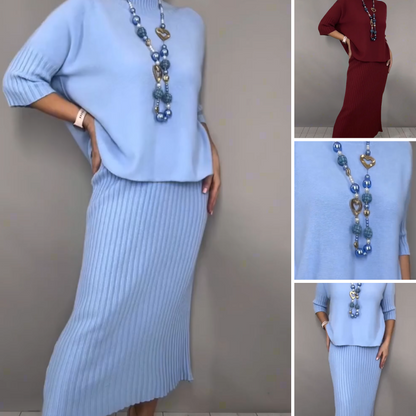 📢📢50 % OFF !! ⏰Ensemble 2 pièces élégant composé d'un pull en maille et d'une jupe midi👚👗