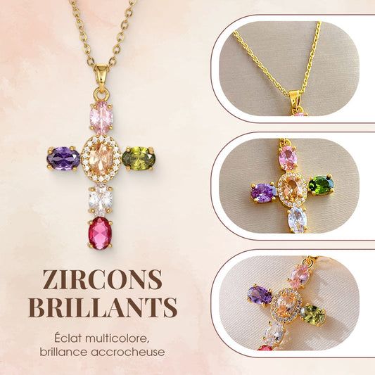 🔥acheter 2，Gratuit 1🔥Collier Pendentif Croix Arc-en-ciel