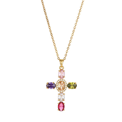 🔥acheter 2，Gratuit 1🔥Collier Pendentif Croix Arc-en-ciel