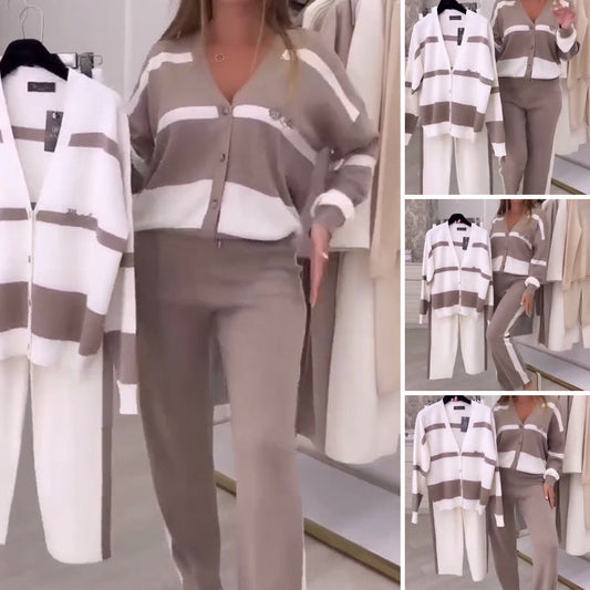 🔥 60 %  DE RÉDUCTION !! ✨Ensemble deux pièces rayé décontracté tendance et confortable pour femme